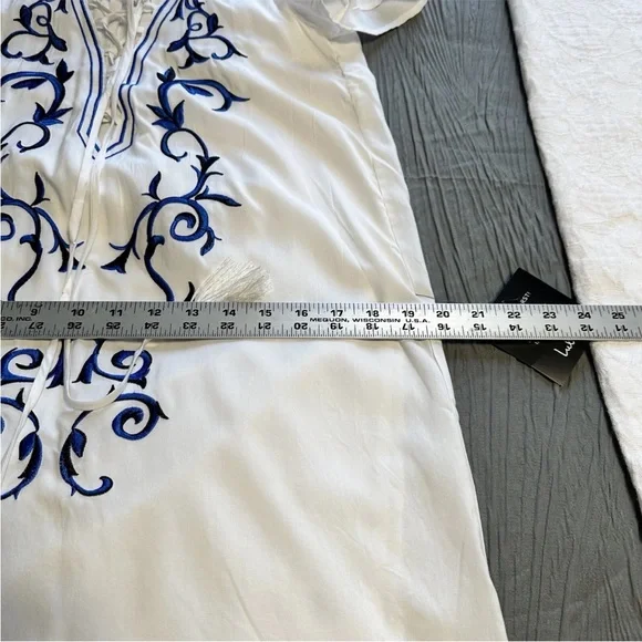 Lulus Small Embroidered Lace Up Shift Dress Vacation Beach Down In Kokomo - Picture 11 of 13